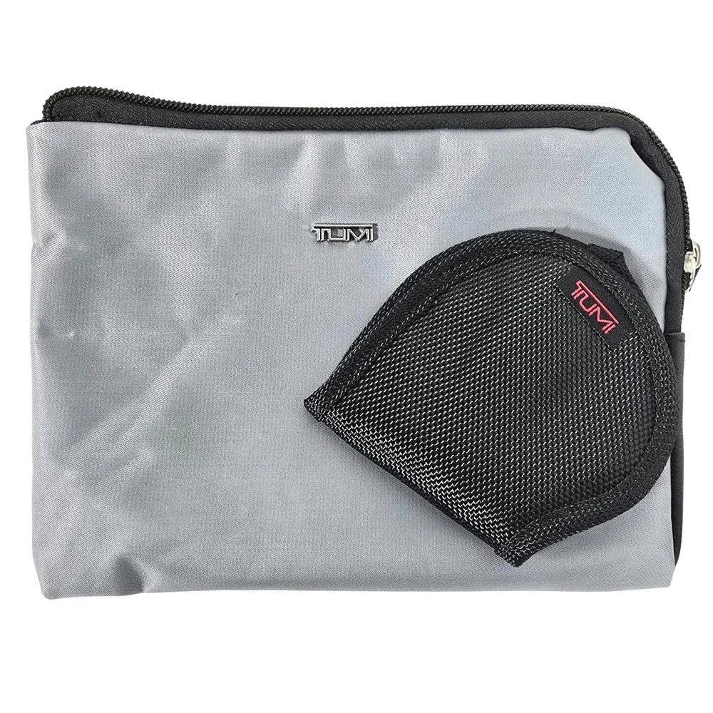 Lot of 2 TUMI for Delta Zip Travel Cosmetic Bag Toiletry‎ Purple Silver Nylon